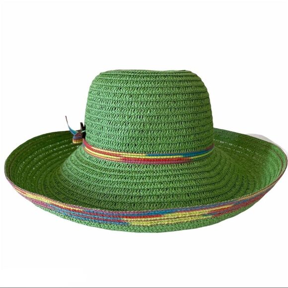 PANAMA Jack Toyo Green Straw Hat Rainbow Trim - Picture 2 of 7